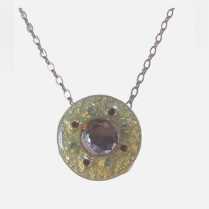 Lia Sophia Silvertone green, resin faceted mirrored pendant necklace